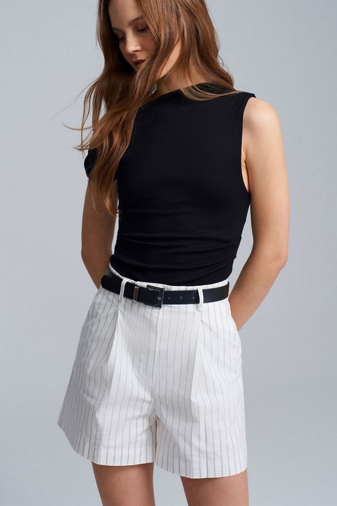 Dames Hoge Taille Gestreepte Geloofde Shorts