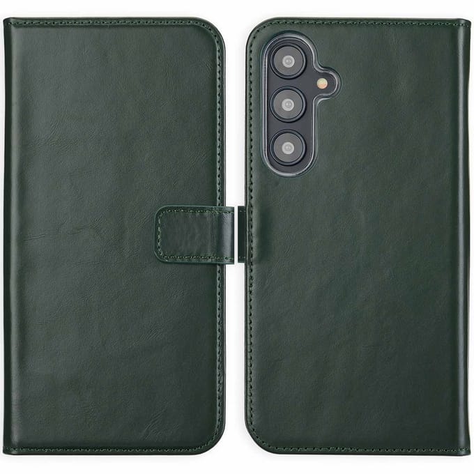 Selencia Hoesje - Geschikt voor Samsung Galaxy S24 FE - Echt Lederen Bookcase - Groen