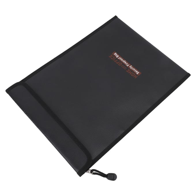 Brandwerende Documententas Silicone Glasvezel Rits Sluiting Klittenband Opvouwbaar Waterdicht Geld black