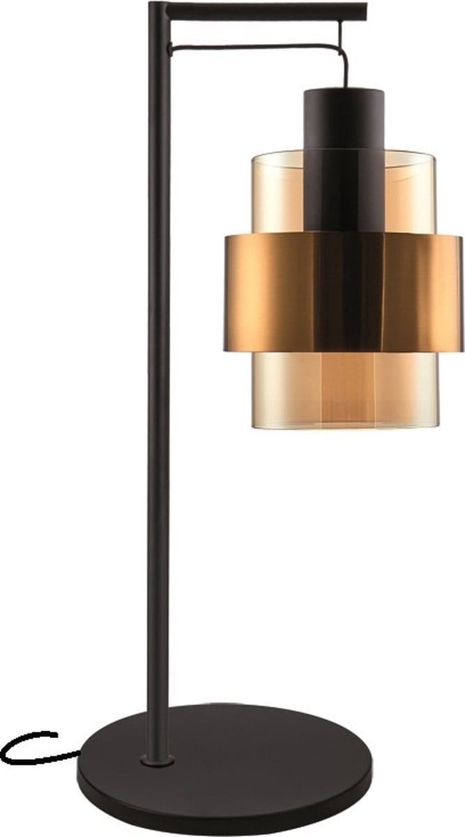 Freelight Tafellamp Chiasso Zwart Goud & Amber Glas 1 Lichts