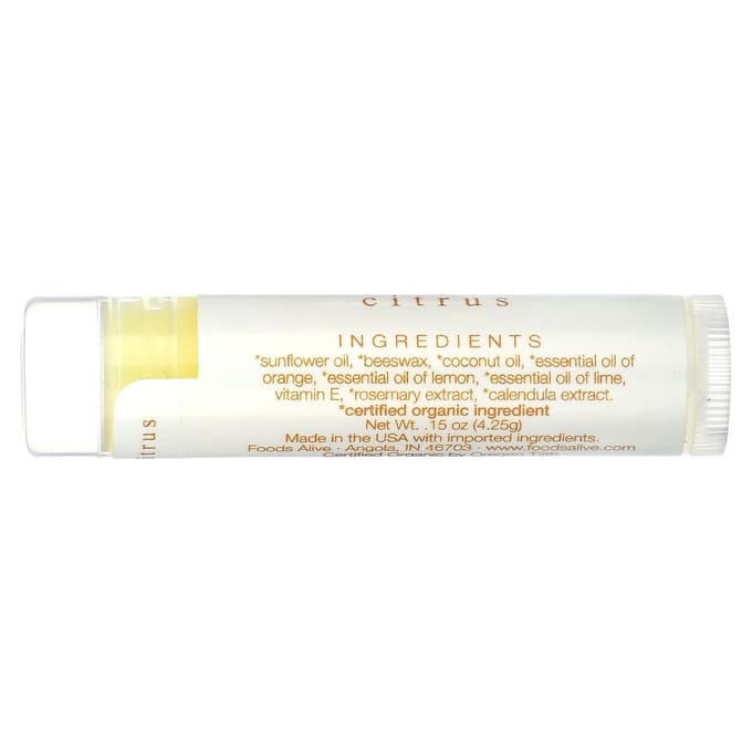 Foods Alive, Biologische Lippenbalsem, Citrus, 0,15 oz (4,25 gram) white