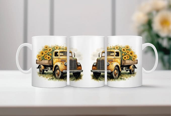 Auqarel koffiemok Retro Truck 3