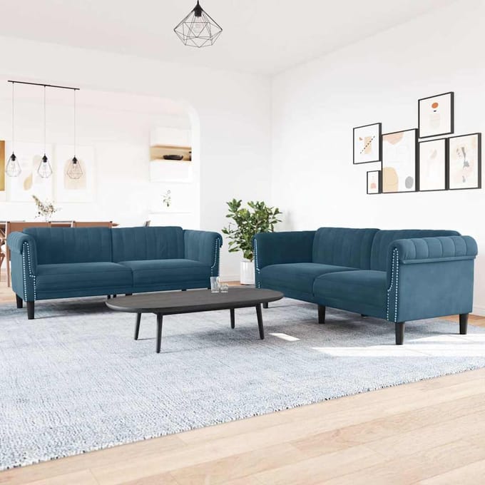 vidaXL - 2-delige - Loungeset - fluweel - blauw
