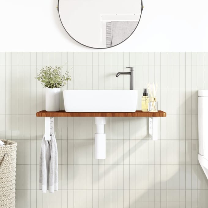 vidaXL - Badkamer - wandschap - staal - en - massief - eikenhout