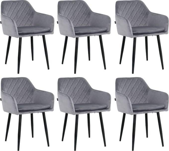 Lina® Noble Eetkamerstoelen - Grijs - Set van 6 - Velvet