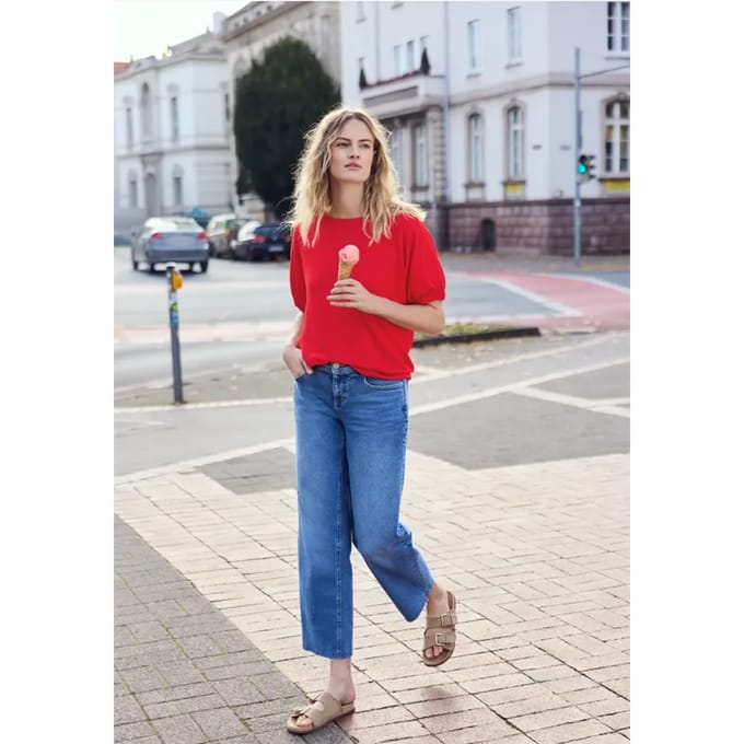 Shirt met ronde hals en rimpels