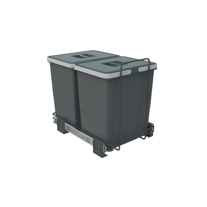ECOFIL afvalbak 18+18L met deksel; volledig uittrekbaar; Bodembevestiging vanaf kastbreedte 40cm