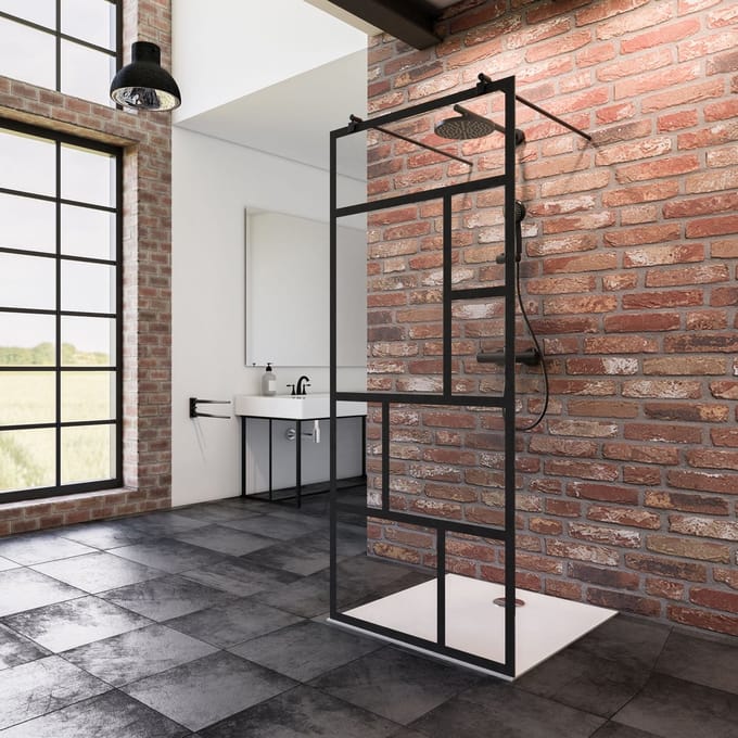 Schulte inloopdouche - vrijstaand 120x200 cm - matzwart - transparant - decor Atelier  - antikalk - Black Style