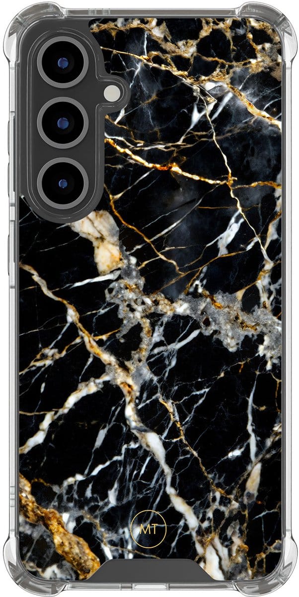 Hoesje (shockproof) geschikt voor Samsung Galaxy S25 FE - Black marble elegance - Extra sterke case - TPU/polycarbonaat - - Multi, Transparant