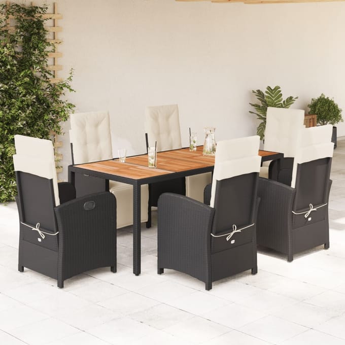 vidaXL - 7-delige - Tuinset - met - kussens - poly - rattan - zwart