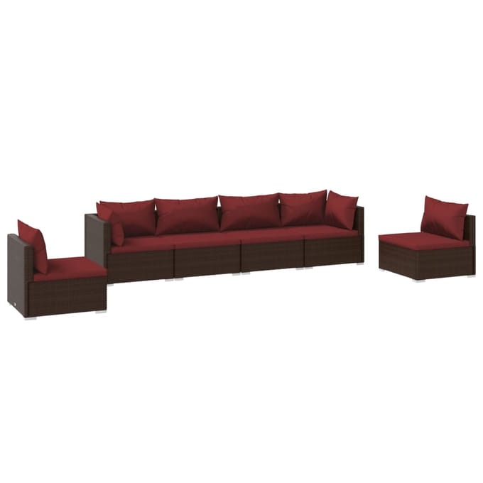 vidaXL - 6-delige - Loungeset - met - kussens - poly - rattan - bruin