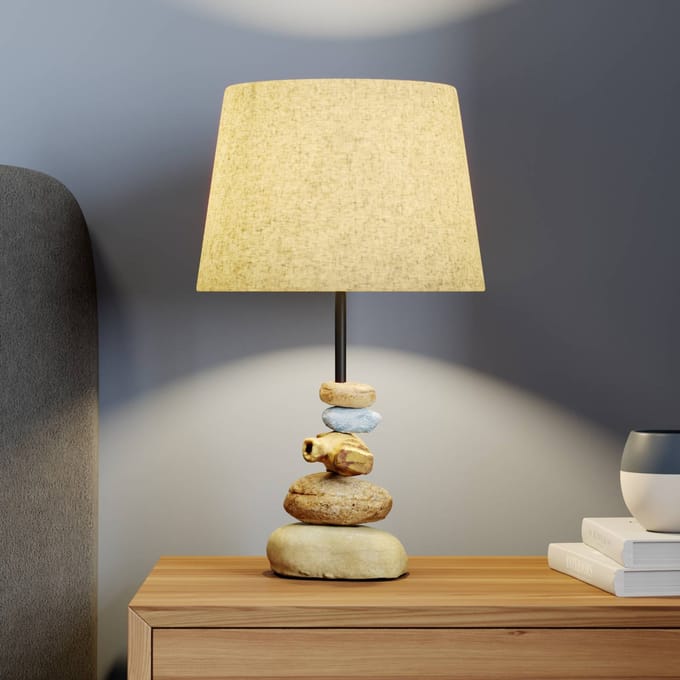 ONLI Tafellamp Vera, stoffen kap en steendecor, 38 cm