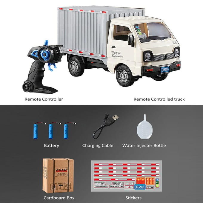 Camion télécommandé 2,4 GHz 1/16 Véhicule de transport télécommandé Pulvérisateur Multidirectionnel -3 blanc