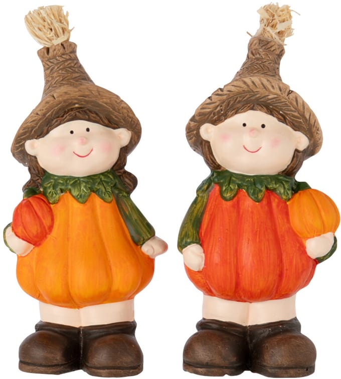 J-Line figuur Kind Pompoen - keramiek - oranje - small - 2 stuks