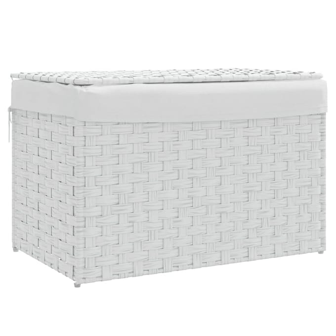 vidaXL - Wasmand - met - deksel - 55,5x35x34 - cm - poly - rattan - wit
