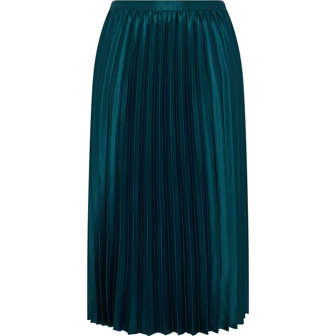 Yours London Groenblauwe Geplooide Satijnen Rok Size 48