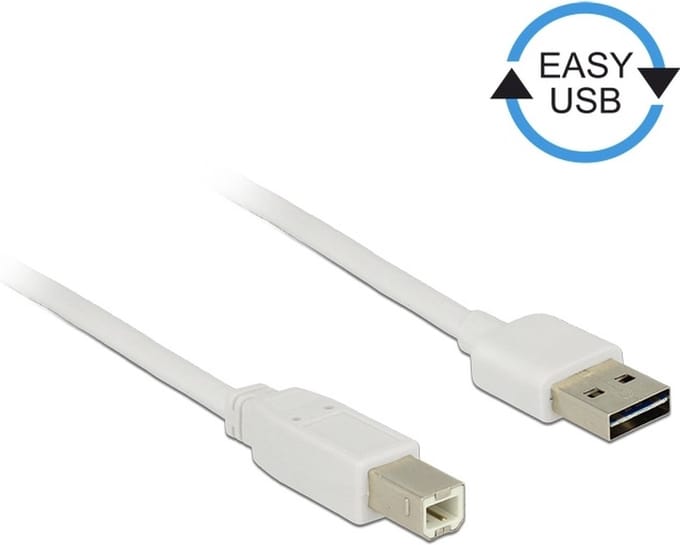 Easy-USB-A naar USB-B kabel - USB2.0 - tot 2A / wit - 3 meter