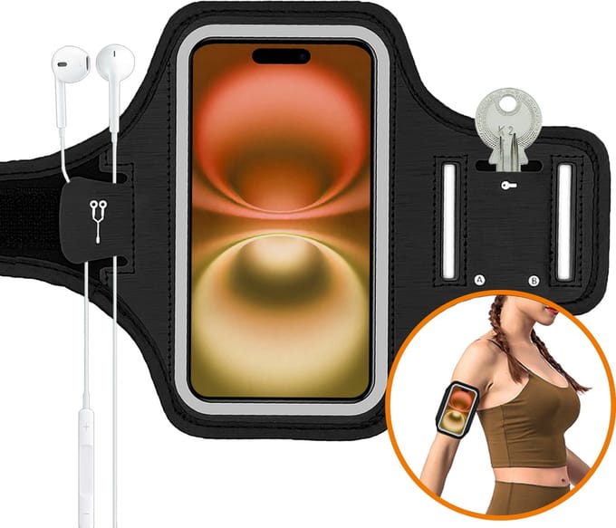 Hardloop Telefoonhouder t/m 6,5 Inch Met Sleutelhouder Reflecterend - Hardloopband Telefoon Met Oordopjes Clip Hardloopband Hardloop Accessoires – Zwart