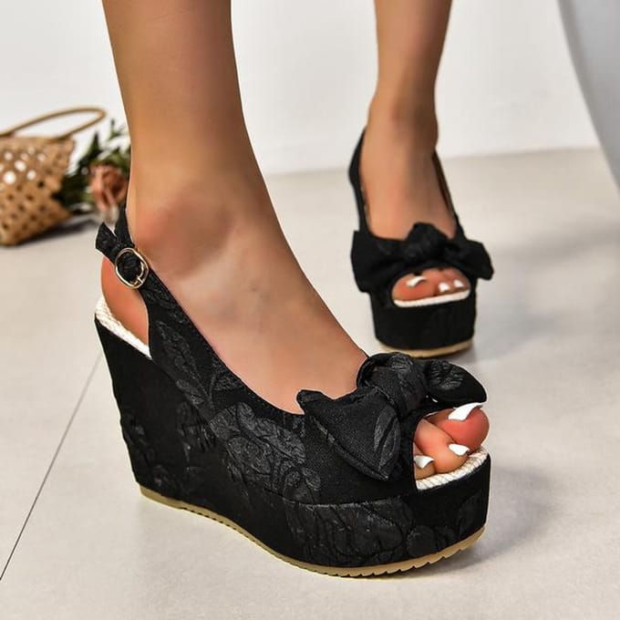 Sandales compensées brodées Mode femme nœud papillon plateforme épaisse sandales 41 noir