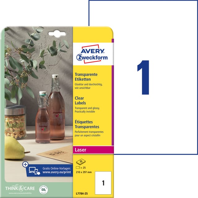 Etiket Avery L7784-25 210x297mm transparant 25 stuks