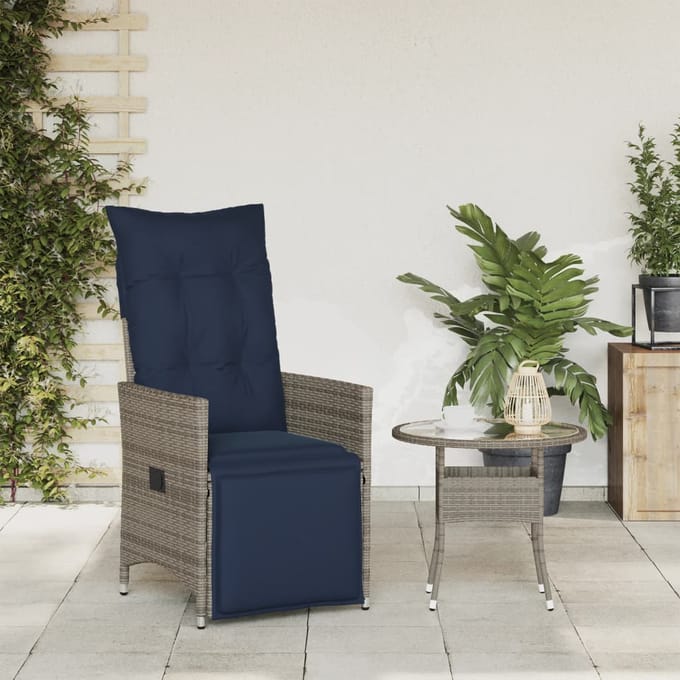vidaXL - Tuinstoel - verstelbaar - met - kussens - poly - rattan - grijs
