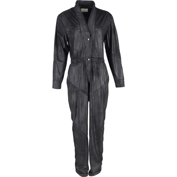 Isabel Marant Junna jumpsuit met lange mouwen in zwart imitatieleer