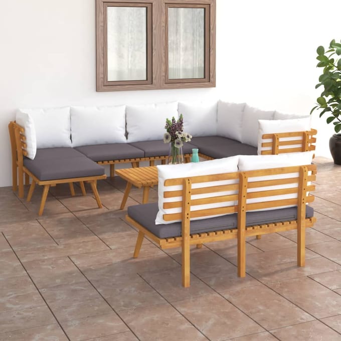 vidaXL - 9-delige - Loungeset - met - kussens - massief - acaciahout