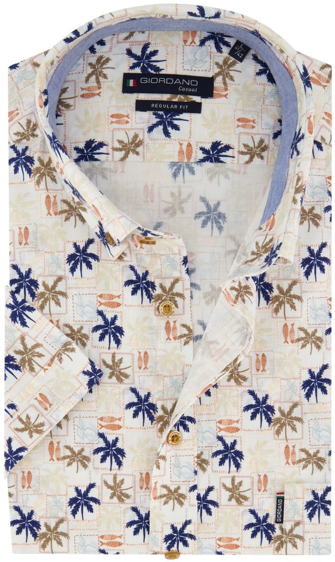 Giordano overhemd creme palm print wijde fit