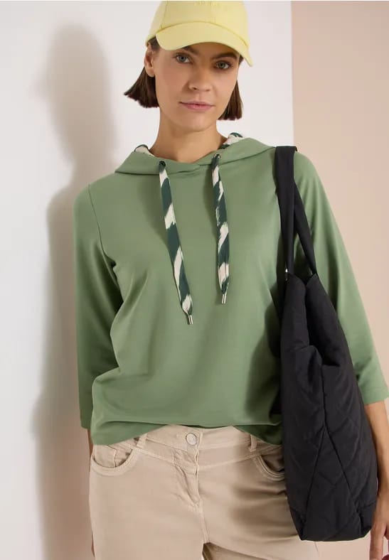 Shirt met 3/4-mouwen, capuchon en printdetails