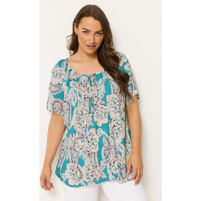 Yours Blauwe Paisley Pintuck Blouse Size 54-56