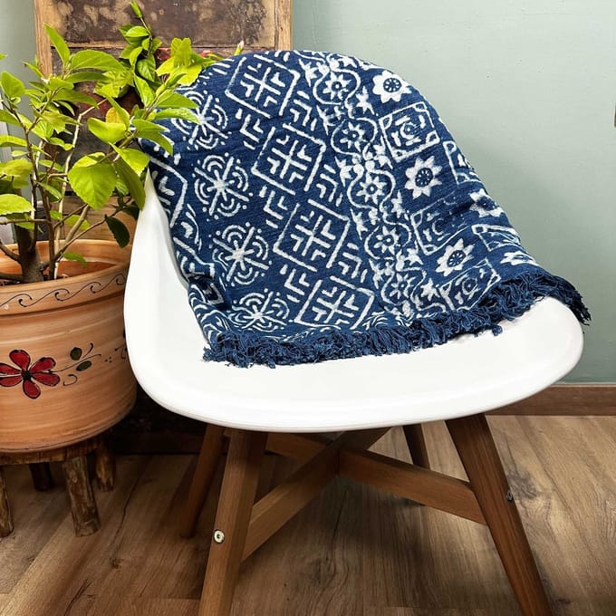 Ancient Wisdom - Tas - Handgemaakte indigo plaid 170x120cm van katoen en hennep - schoudertas - handtas - eco-vriendelijk - modeaccessoire - tas