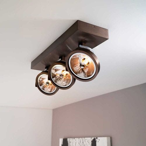 Saturno bronzo III by LUSENZ - 3-lichts plafondspot met kantelbare geborstelde bronzen basis en armatuur