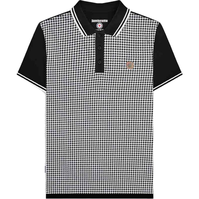Lambretta Heren SS24 Houndstooth Poloshirt (Zwart, Wit)