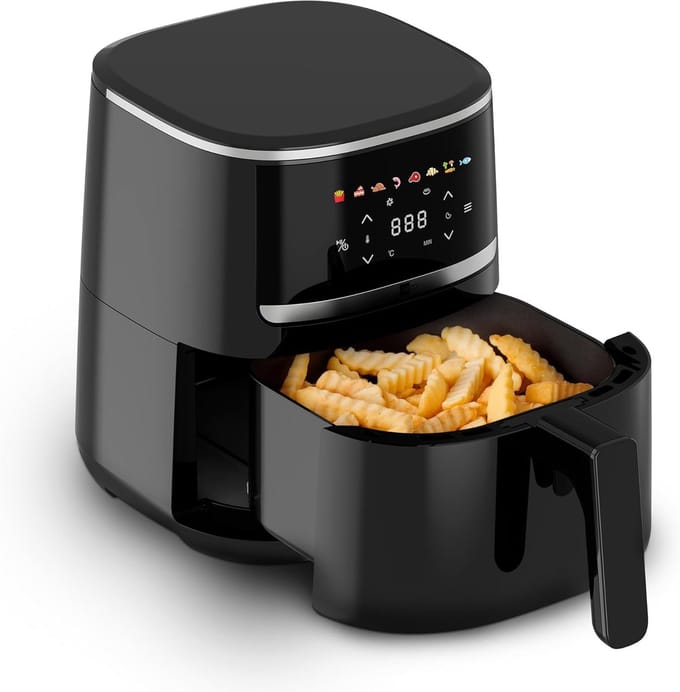 Compacte AirFryer 4.3 Liter met Digitale Touch Display, 1500 Watt en 8 Voorinstellingen