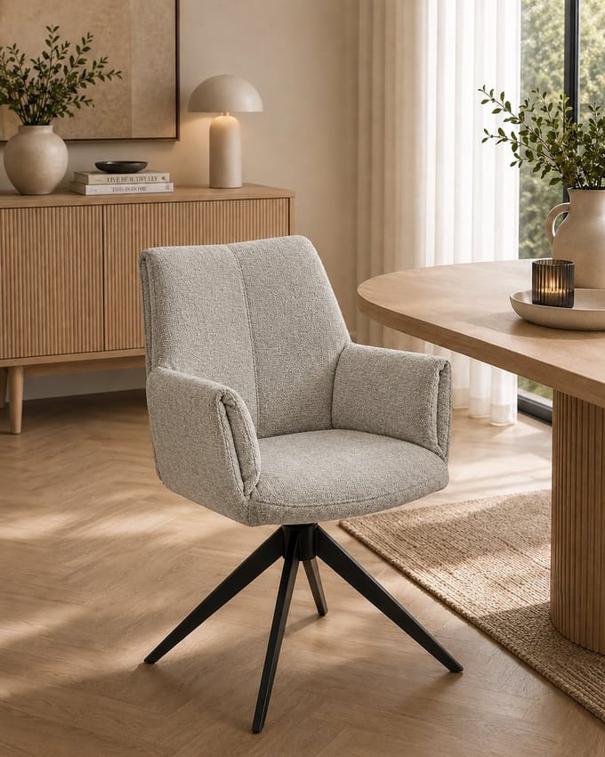 Eetkamerstoel Puck - 180° draaibaar - Auto return - Perfect Harmony Stof - Licht Grijs