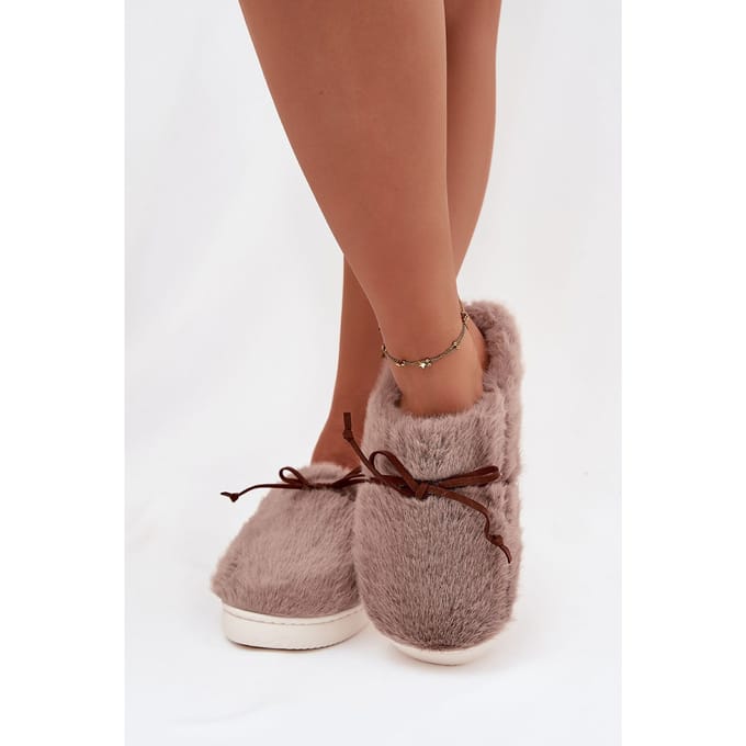 Soft Bow Slippers - Taupe / 36/37