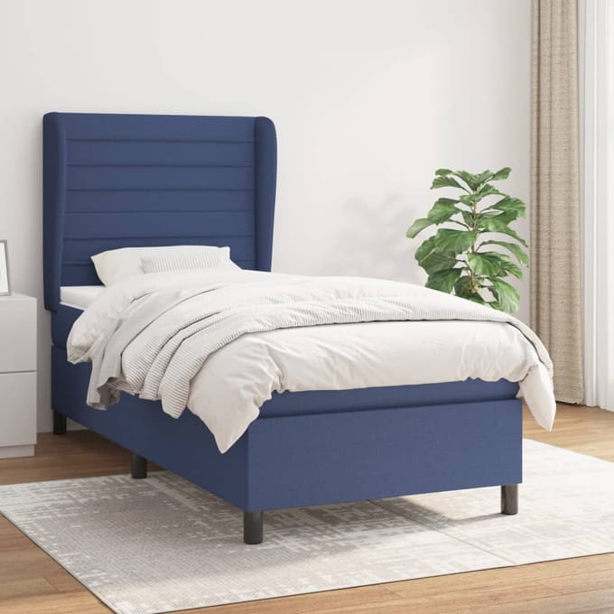 vidaXL - Boxspring - met - matras - stof - blauw - 90x190 - cm