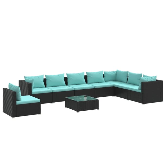 vidaXL - 9-delige - Loungeset - met - kussens - poly - rattan - zwart