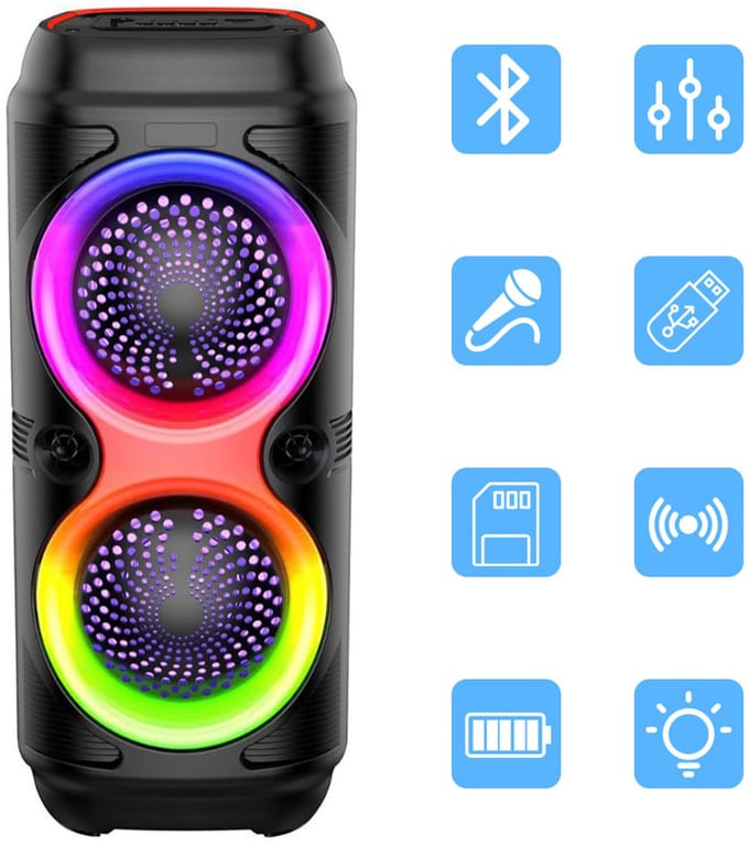 Bluetooth Speaker - Draagbare Luidspreker - LED - Karaoke - Draadloos - Subwoofer - USB - met Microfoon