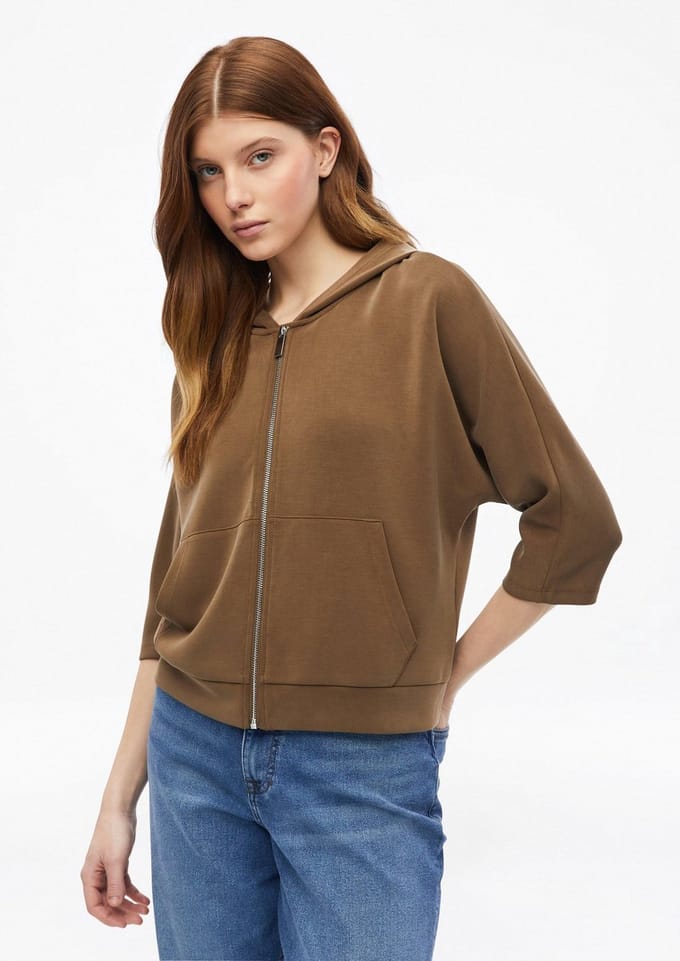 Dames Hoodie Kort in Scuba Modal Mix met Kangoeroezak s.Oliver