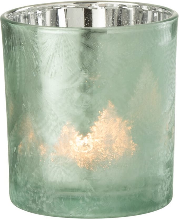 J-Line windlicht Boom - glas - groen/zilver - 3 stuks