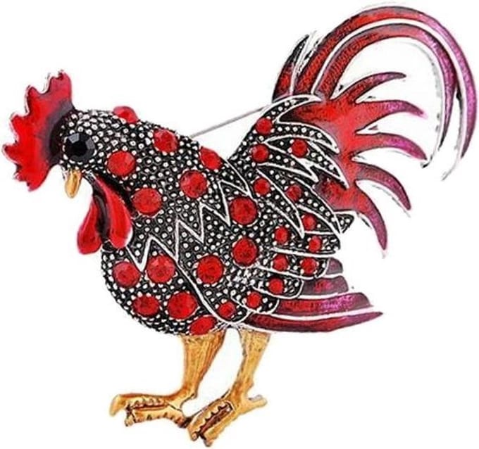 Fako Bijoux® - Broche - Haan Kristal - 63x53mm - Rood