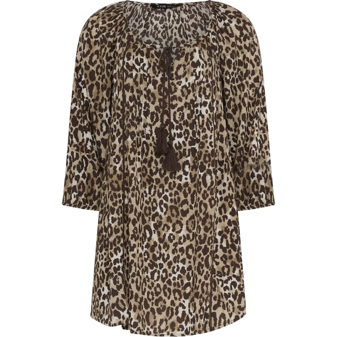 Yours Bruine Wijde Blouse Met Luipaardprint Size 42