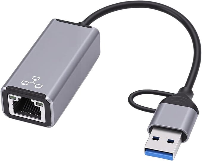 Netwerk Adapter - Ethernet Converter - Stabiel Internet - Dubbele Connectoren - 100 Mbps - Grijs