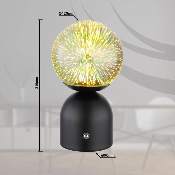 Globo Julsy LED tafellamp, zwart, 3D, hoogte 21 cm, CCT