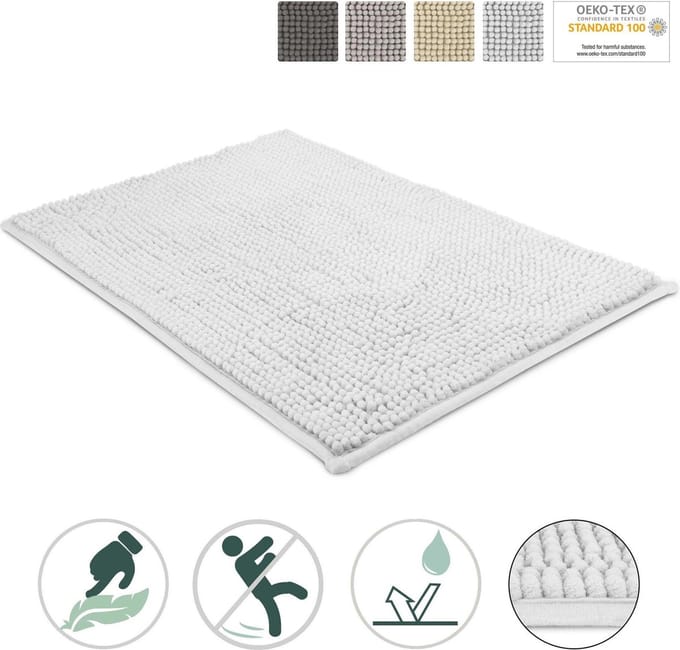 Beautissu Beaumare WR Badmat Antislip 70x120cm - Douchemat Wit Badmat - WC Tapijt, Vloermat voor Douche of Badkamer