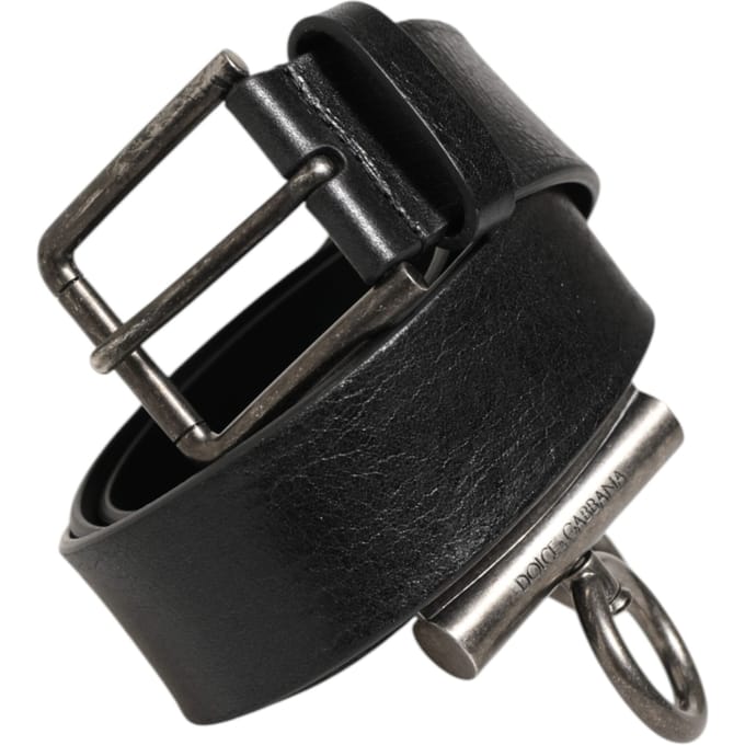 Dolce & Gabbana Zwarte Leren Zijringen Messing Gesp Riem