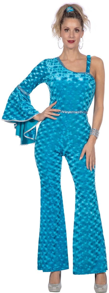 Disco Catsuit Velvet Aqua Dames - Maat 38