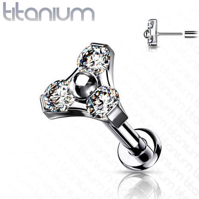 Piercing titanium CZ cluster push in 1.2x8 - zilver wit - LMPiercings