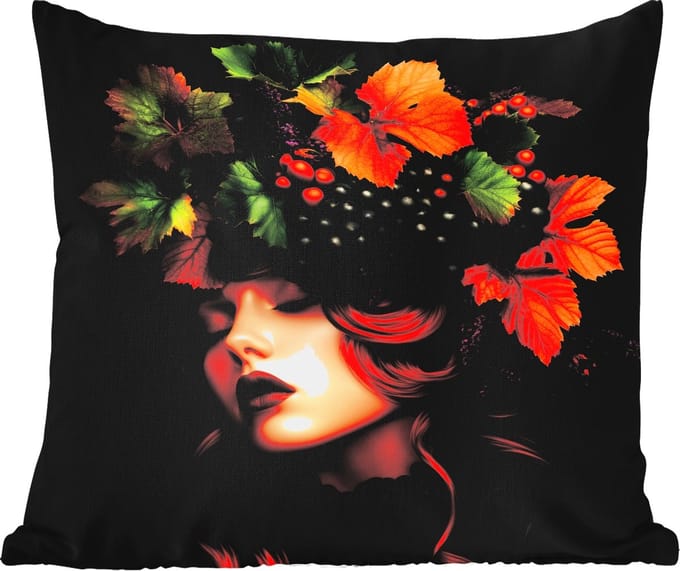 Sierkussen Buiten - Vrouw - Rood - Groen - Druiven - 60x60 cm - Weerbestendig